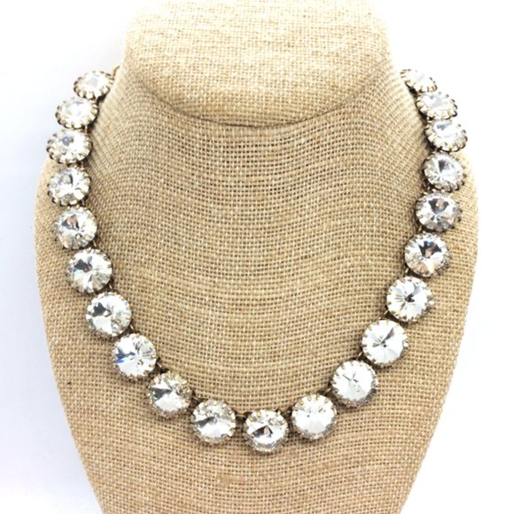 J. Crew Jewelry - J. CREW CLEAR RHINESTONE RIVOLI ANTIQUE BRASS NECKLACE NEW YEAR'S EVE NYE